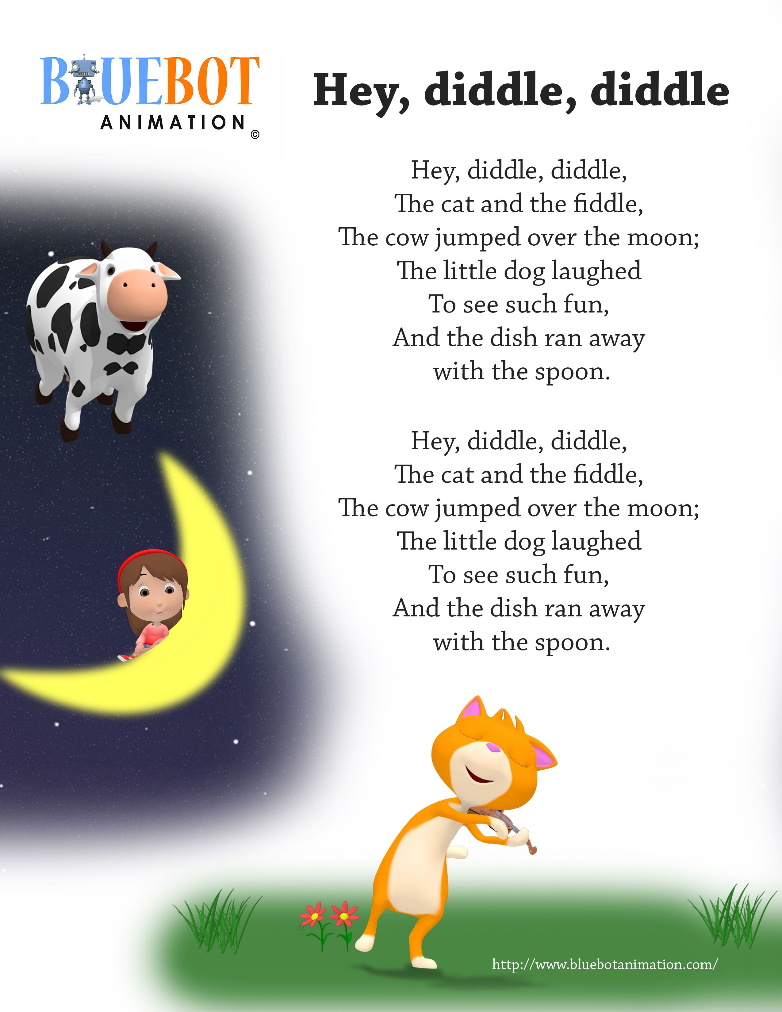 Free Printable Nursery Rhyme Lyrics Page. , Hey Diddle Diddle, Hey - Free Printable Nursery Rhymes