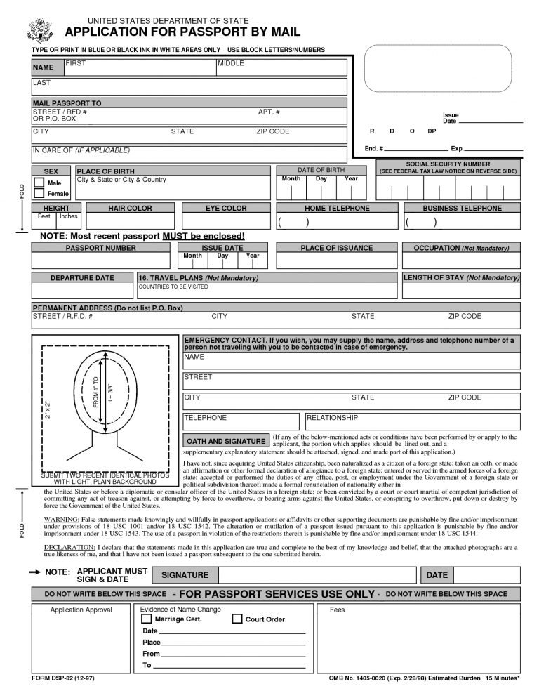 Free Printable Passport Application Form Passport Renewal Form Free