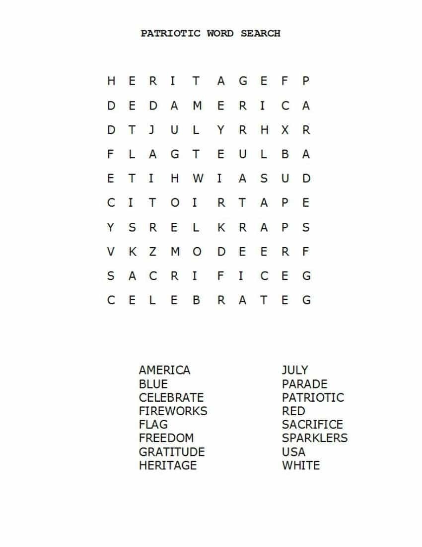 Free Printable Patriotic Word Search (With Three Different Skill - Word Search Free Printable Easy