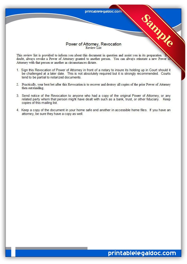 Free Printable Power Of Attorney, Revocation Legal Forms | Free - Free Printable Revocation Of Power Of Attorney Form