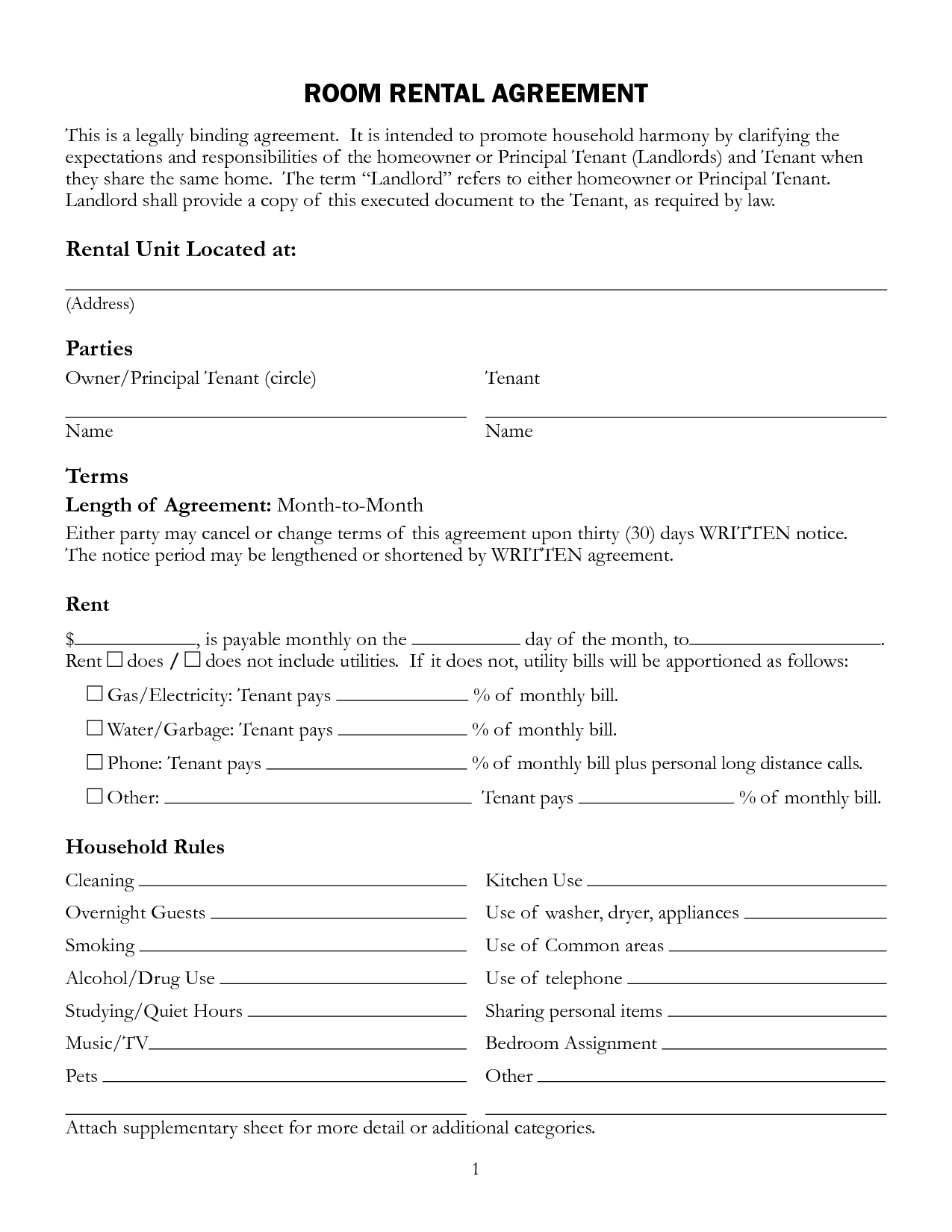 Free Printable Rental Lease Agreement Form Template | Bagnas - Free Printable Room Rental Agreement Forms