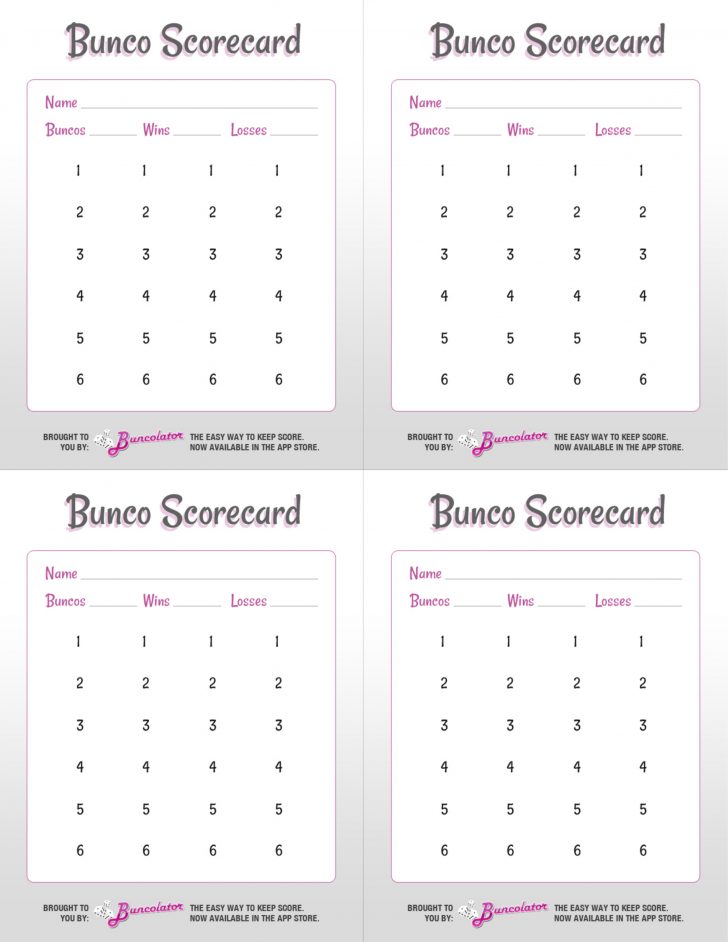 Free Printable Bunco Score Sheets
