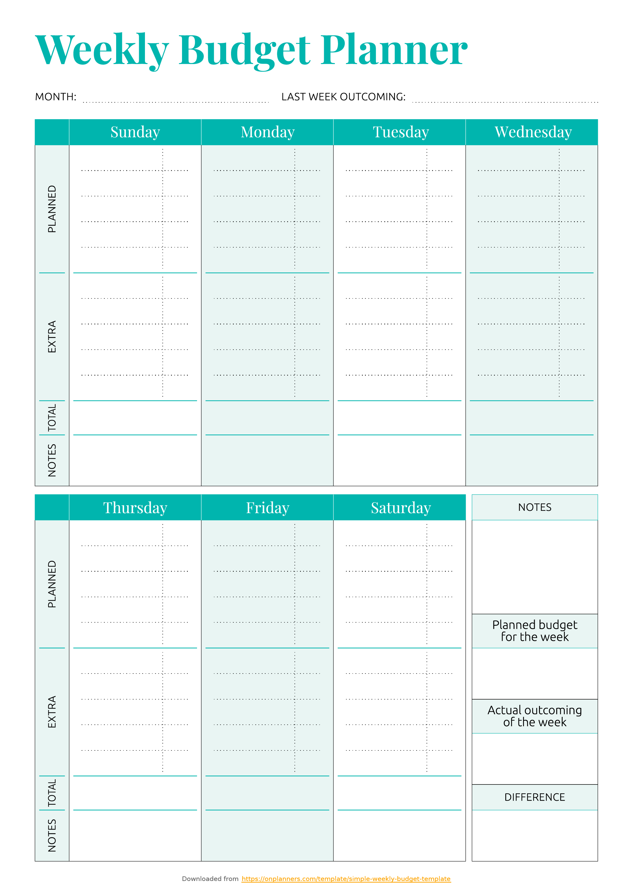 Free Printable Simple Weekly Budget Template Pdf Download - Free Printable Budget Templates