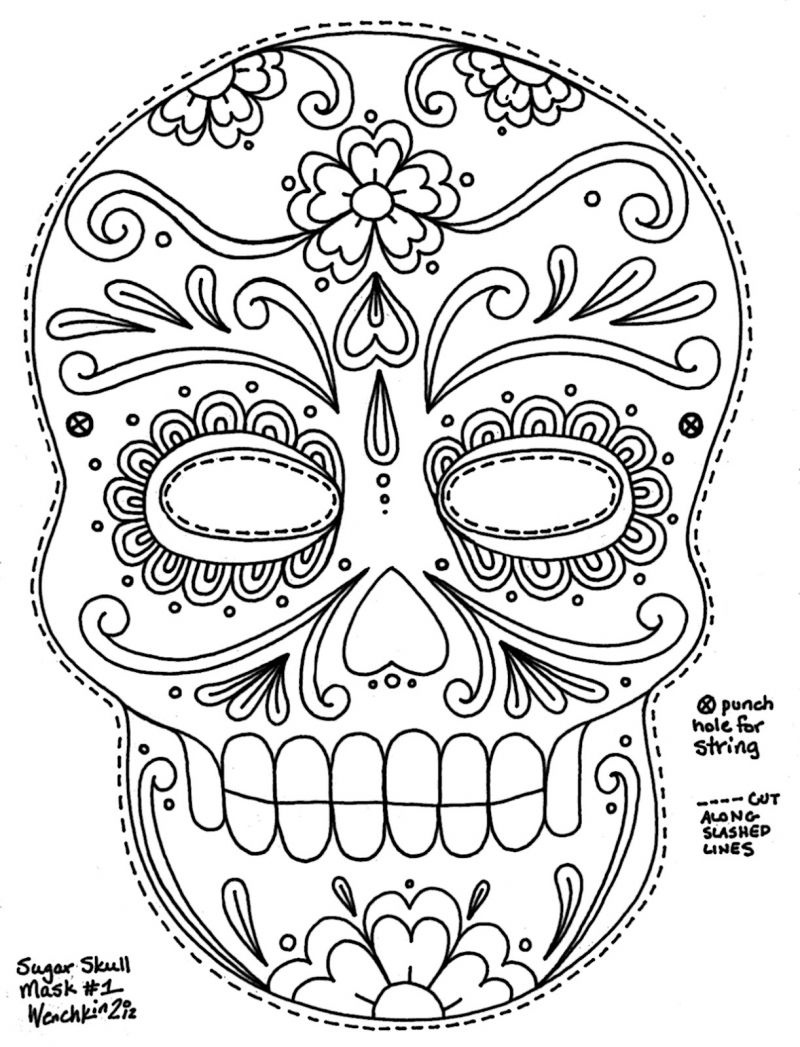 Free Printable Sugar Skull Day Of The Dead Mask. Could Use To Make - Free Printable Halloween Face Masks