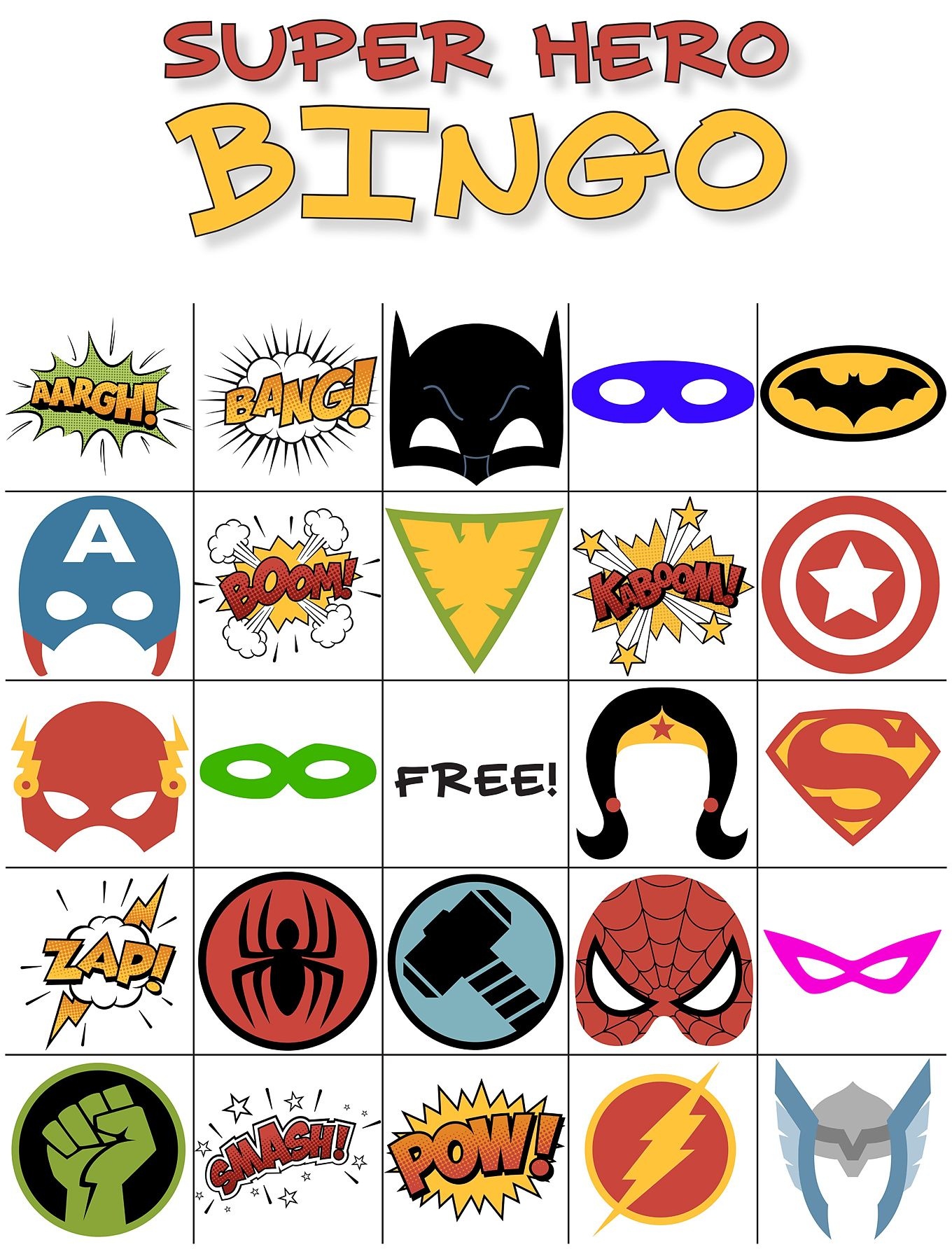 Free Printable Super Hero Bingo Party | Fundraising | Superhero - Free Printable Superhero Pictures