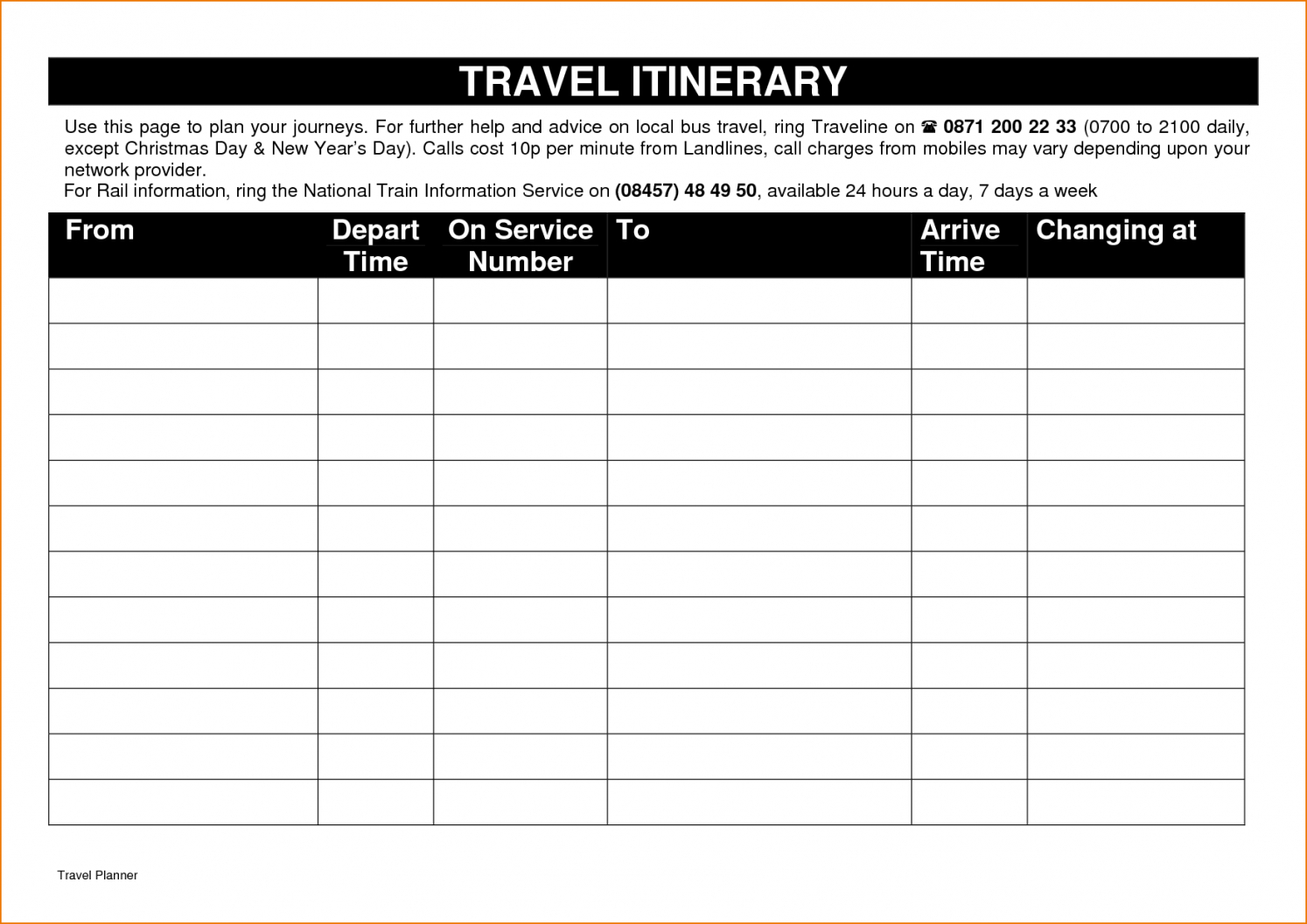 Free Printable Vacation Itinerary – Bino.9Terrains.co 7 Day Travel - Free Printable Itinerary