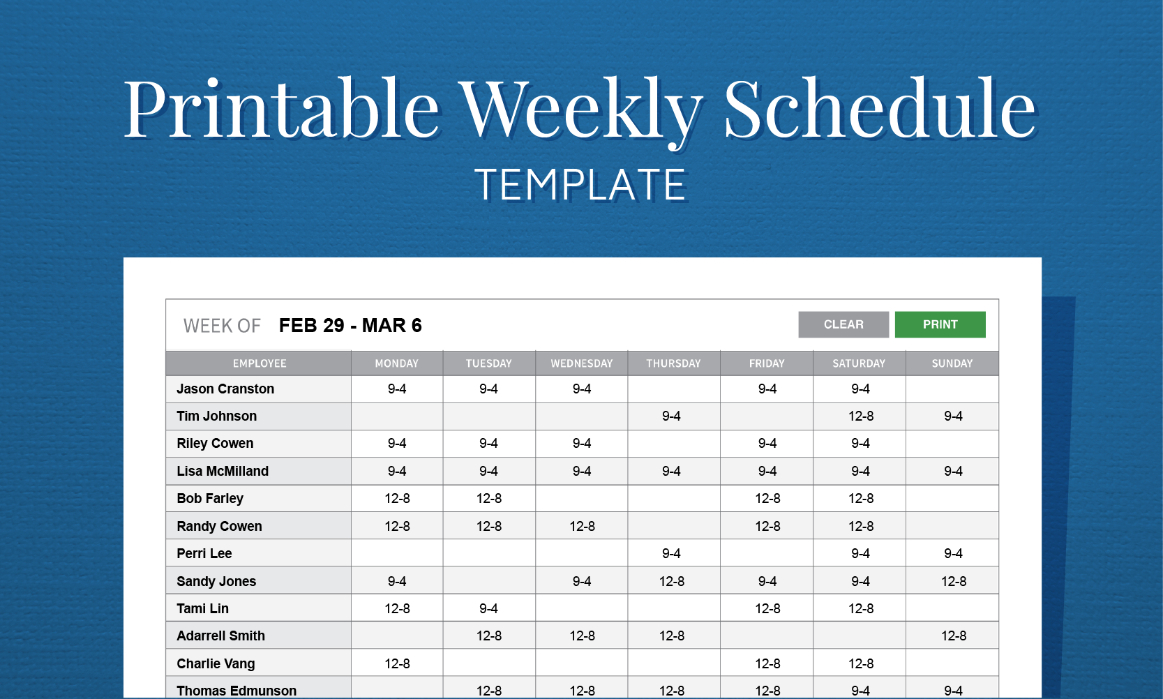 Free Printable Weekly Work Schedule Template For Employee Scheduling - Free Printable Weekly Work Schedule
