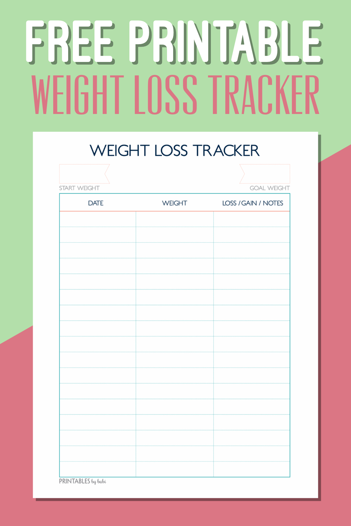 Free Printable Weight Loss Tracker Instant Download Pdf Free 