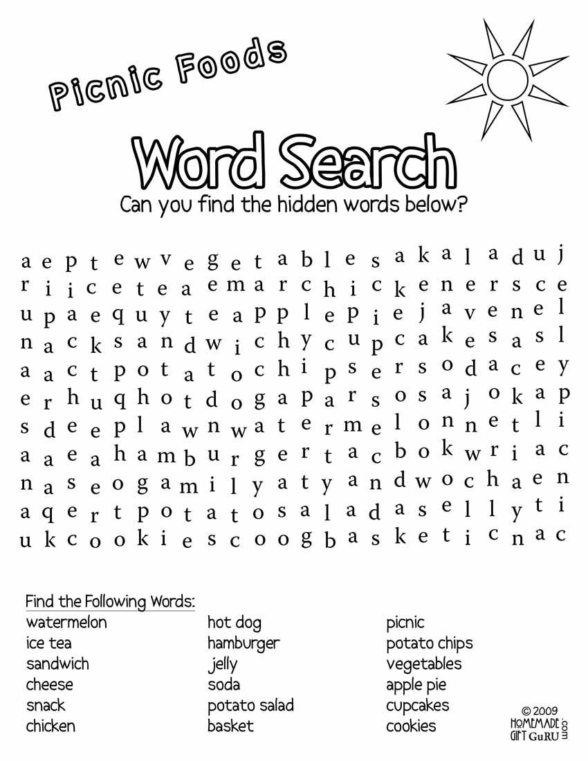Free Printable Word Search: Picnic Foods | Children Ministry | Free - Free Printable Word Finds