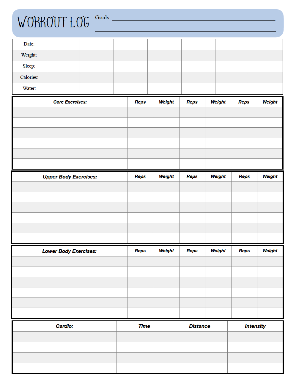 Free Printable Workout Logs: 3 Designs For Your Needs - Free Printable Fitness Log