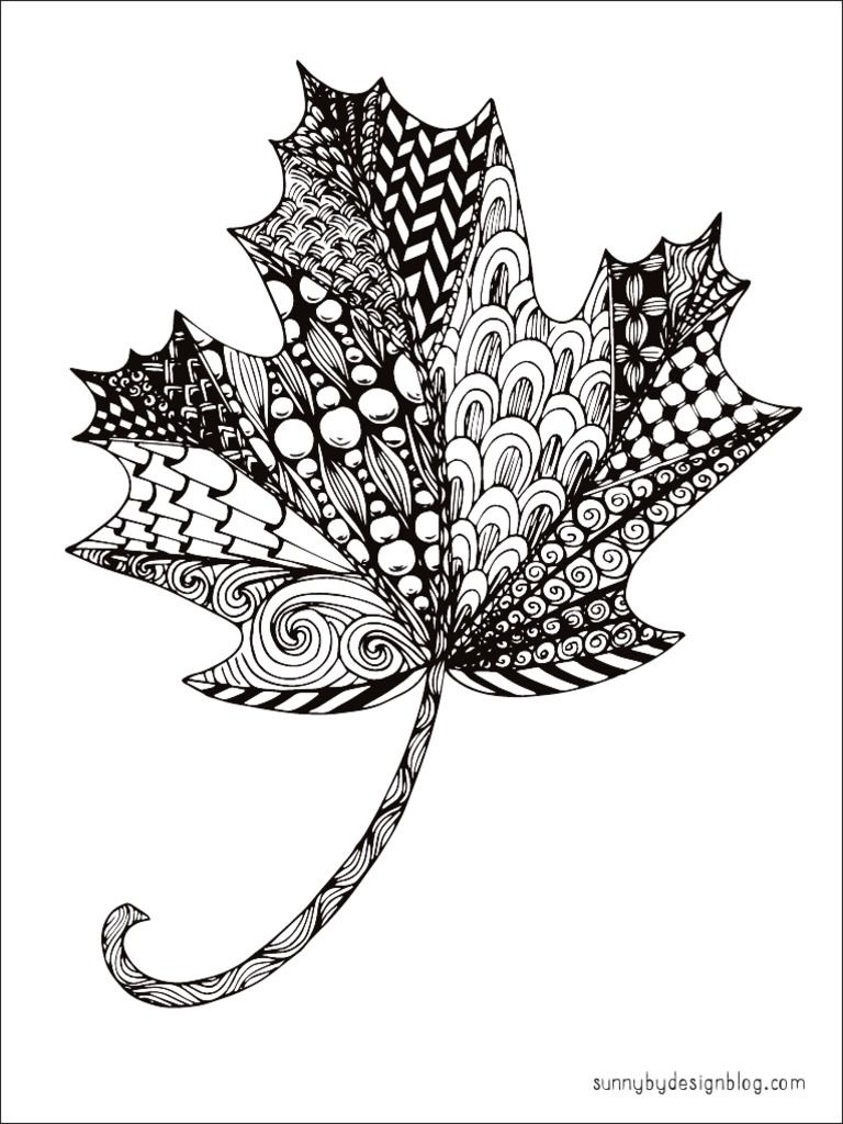 Free Printable Zentangle Maple Leaf Coloring Pagesunny Duran - Free Printable Pictures Of Autumn Leaves
