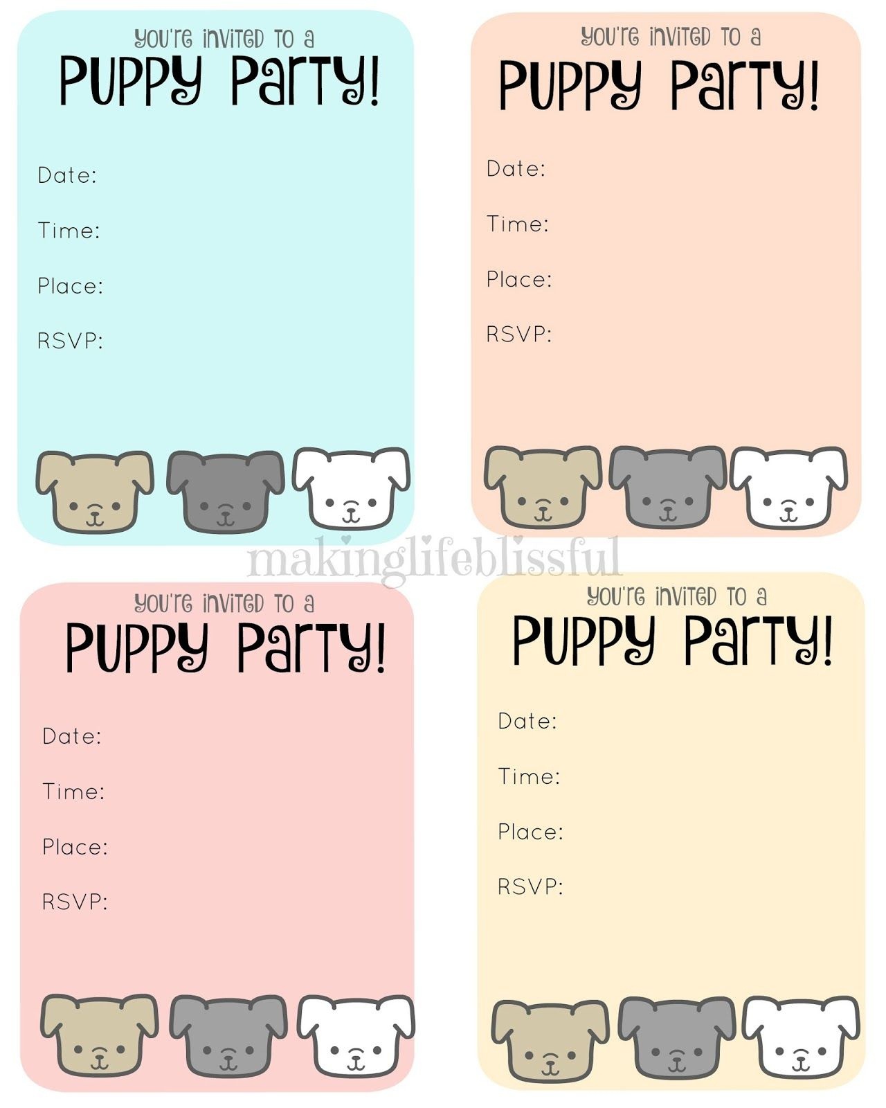 Free Puppy Party Printable Invite | Making Life Blissful | Kids - Dog Birthday Invitations Free Printable