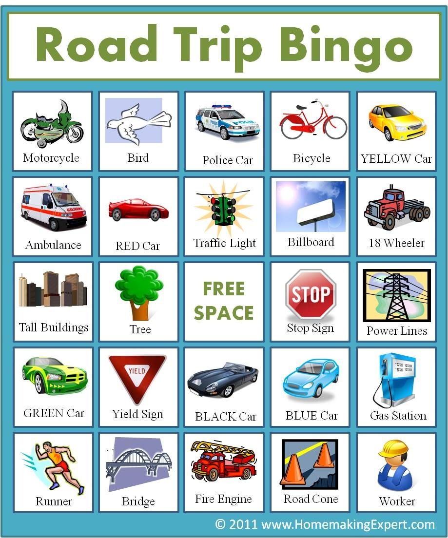 Free Road Trip Bingo Game For Kids - When Somebody Sees An Object - Free Printable Car Bingo