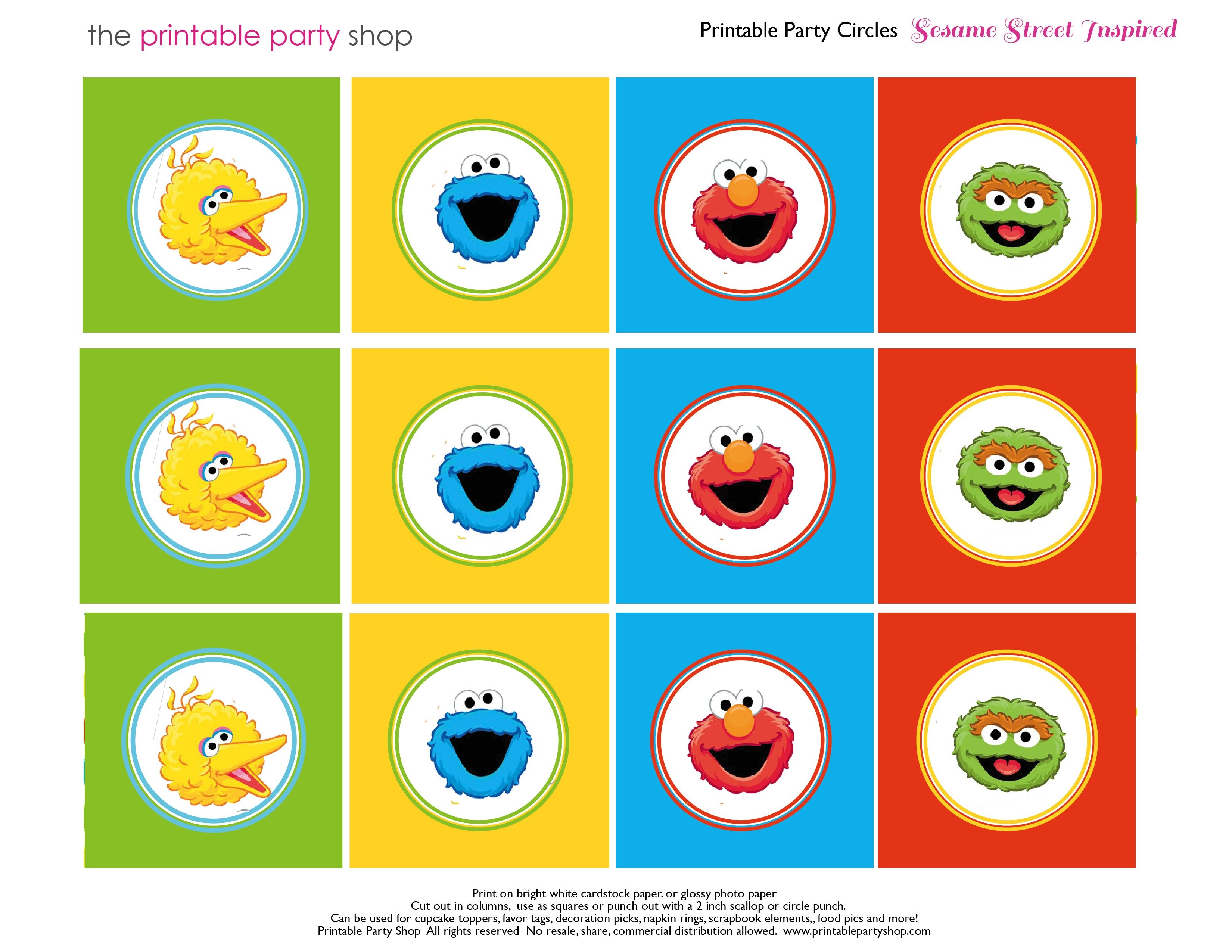 Free Sesame Street Printables | Party-Circles-Characters-Colorblocks - Free Printable Sesame Street Food Labels