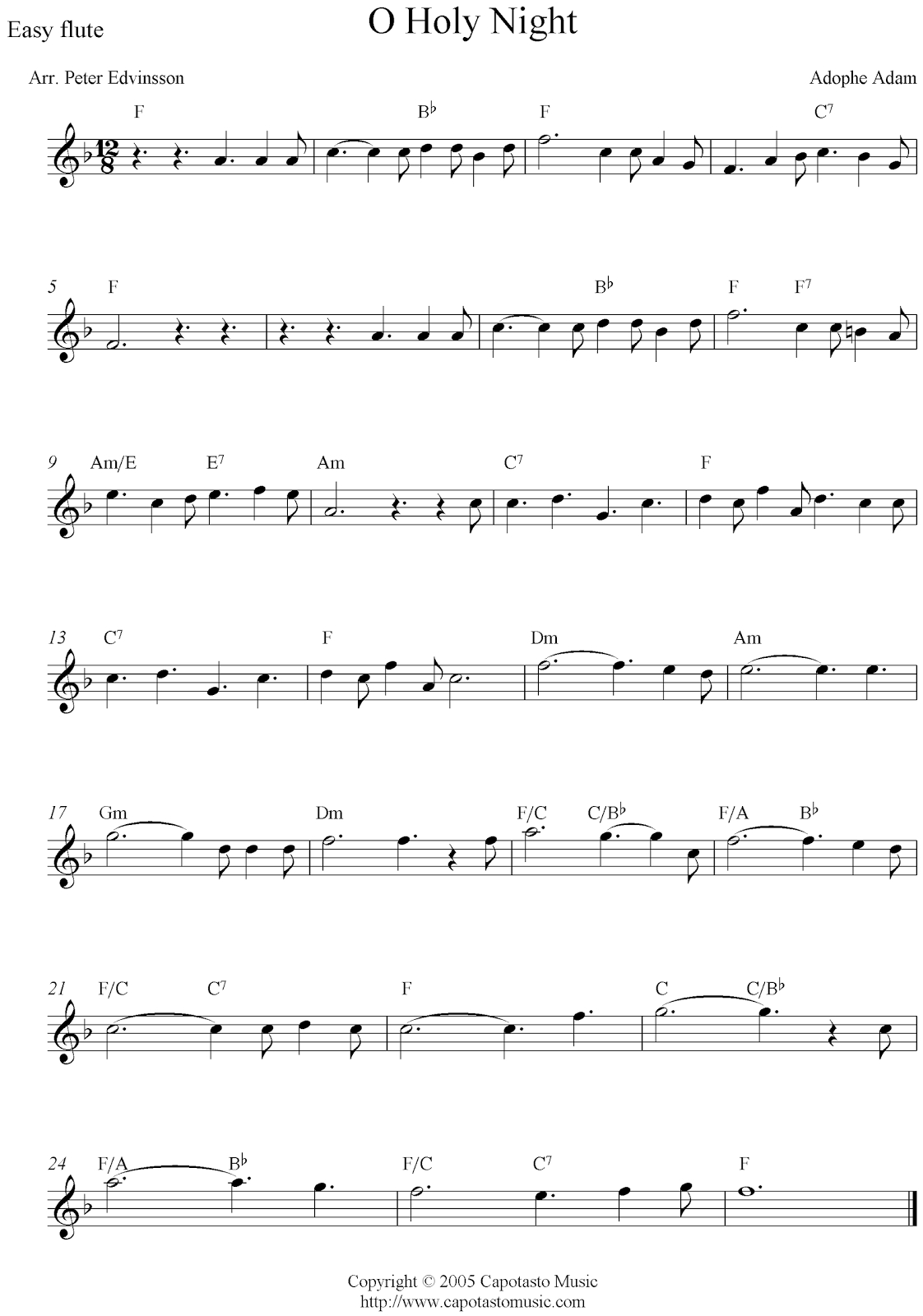 Free Sheet Music Scores: O Holy Night, Free Christmas Flute Sheet - Free Printable Flute Music