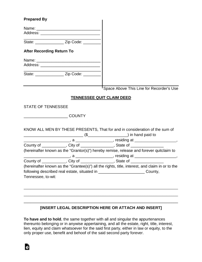Free Tennessee Quit Claim Deed Form - Pdf | Word | Eforms – Free - Free Printable Beneficiary Deed
