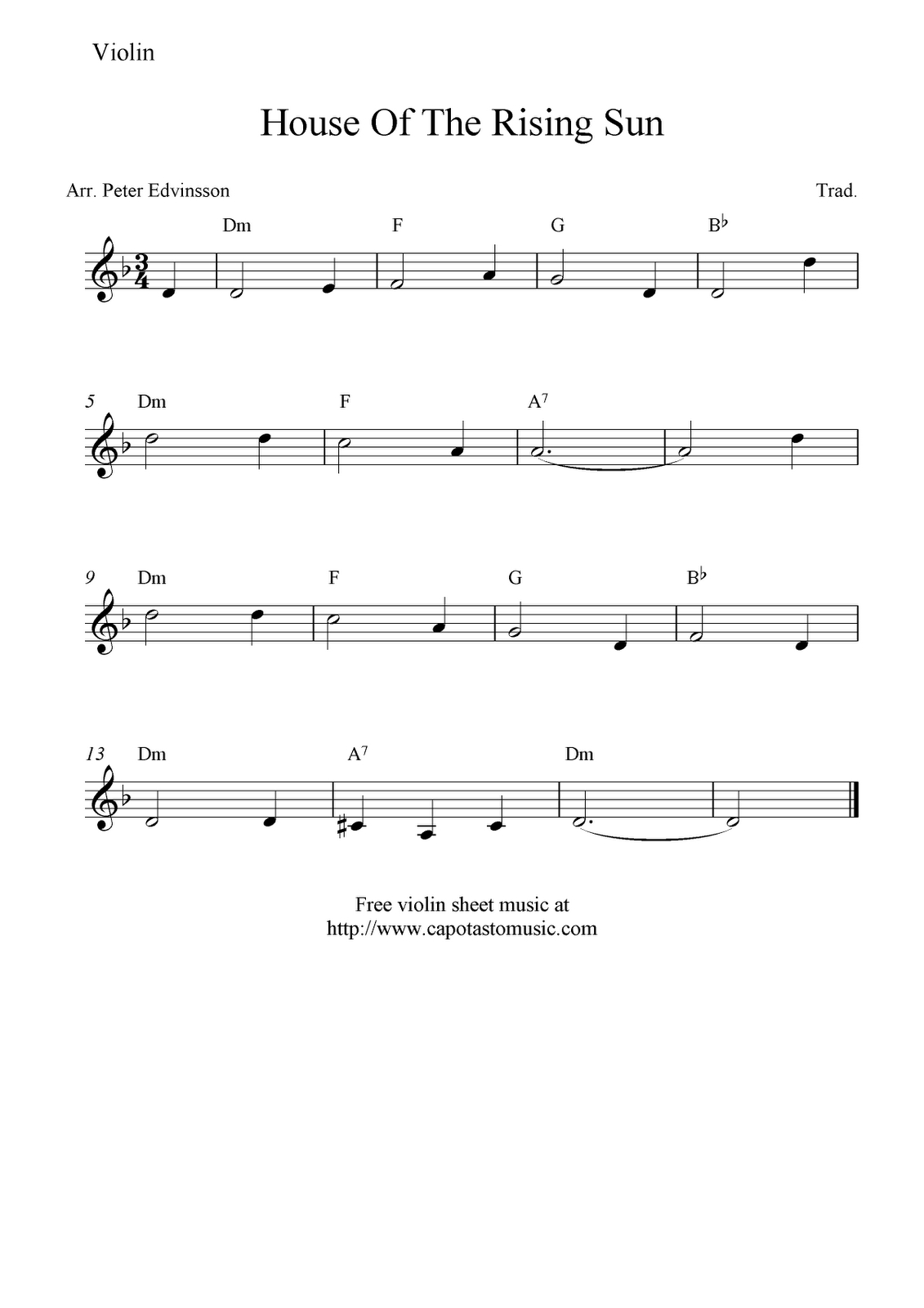 Free Violin Sheet Music | Free Sheet Music Scores: House Of The - Viola Sheet Music Free Printable