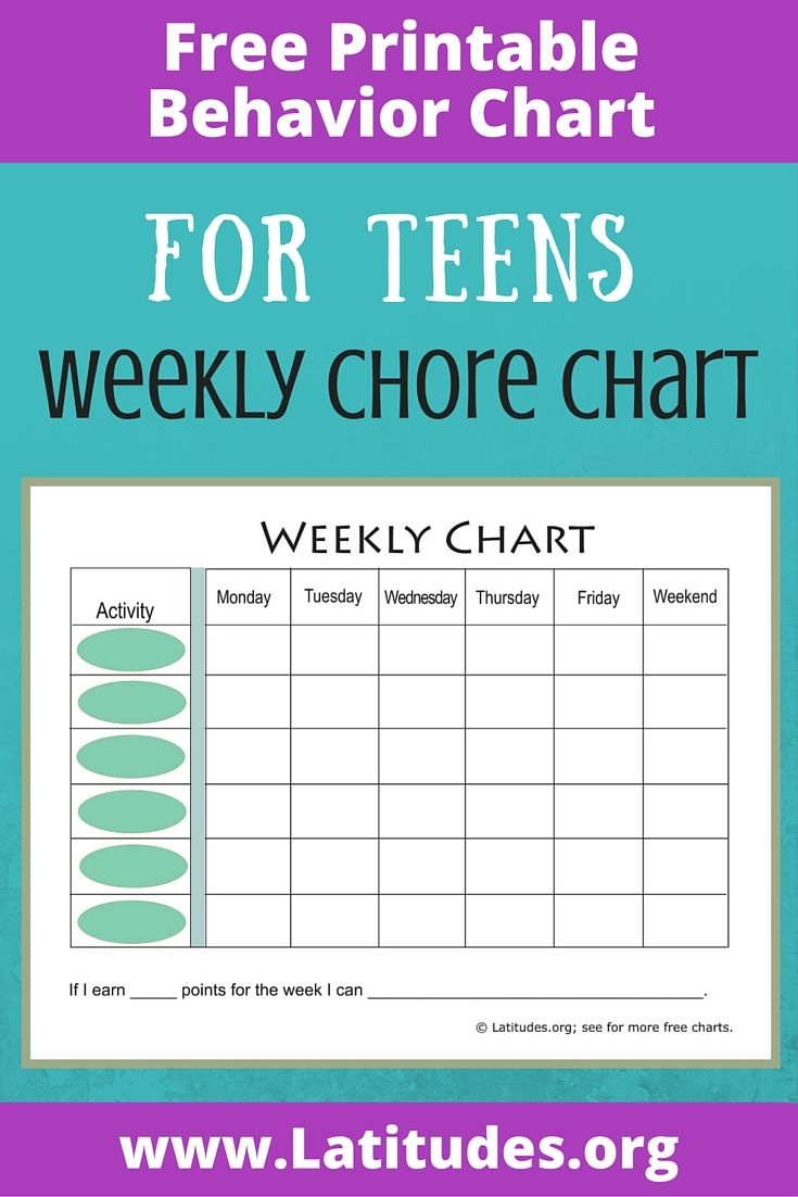 Free Weekly Behavior Chart (For Teenagers) | Family | Weekly - Free Printable Teenage Chore Chart