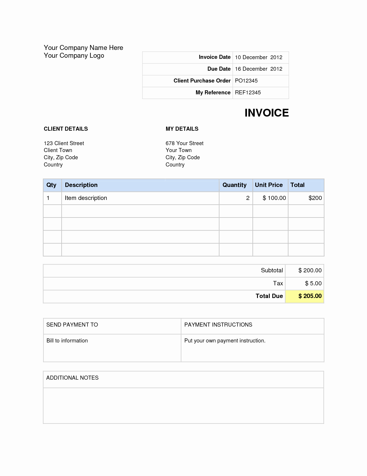 quick invoice template word