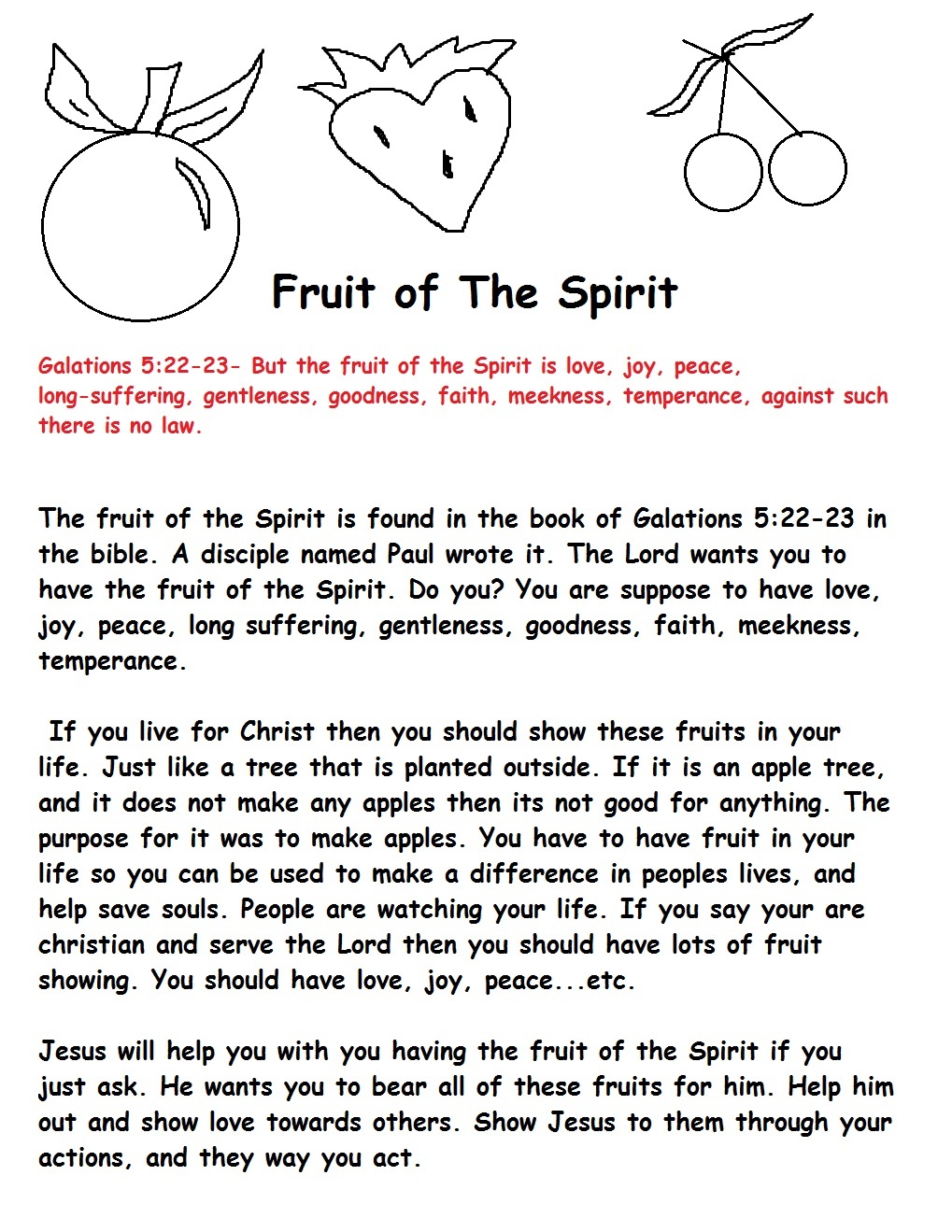 Fruit Of The Spirit Sunday School Lesson - Free Printable Sunday School Lessons For Kids