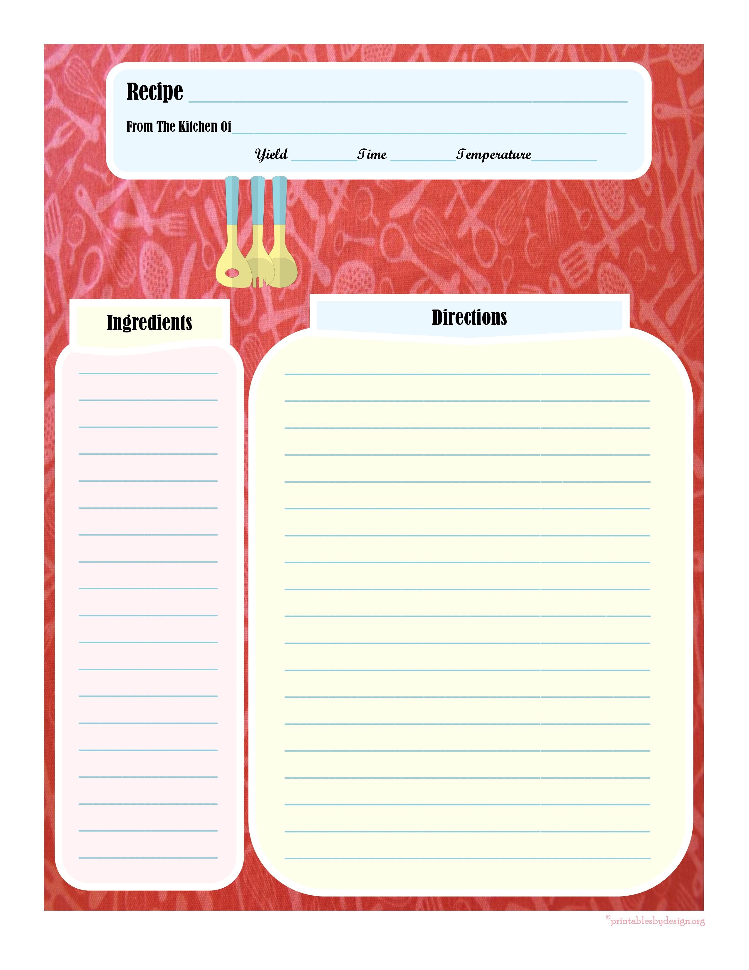 Full Page Recipe Card | Printable Recipe Cards | Printable Recipe - Free Printable Recipe Book Pages
