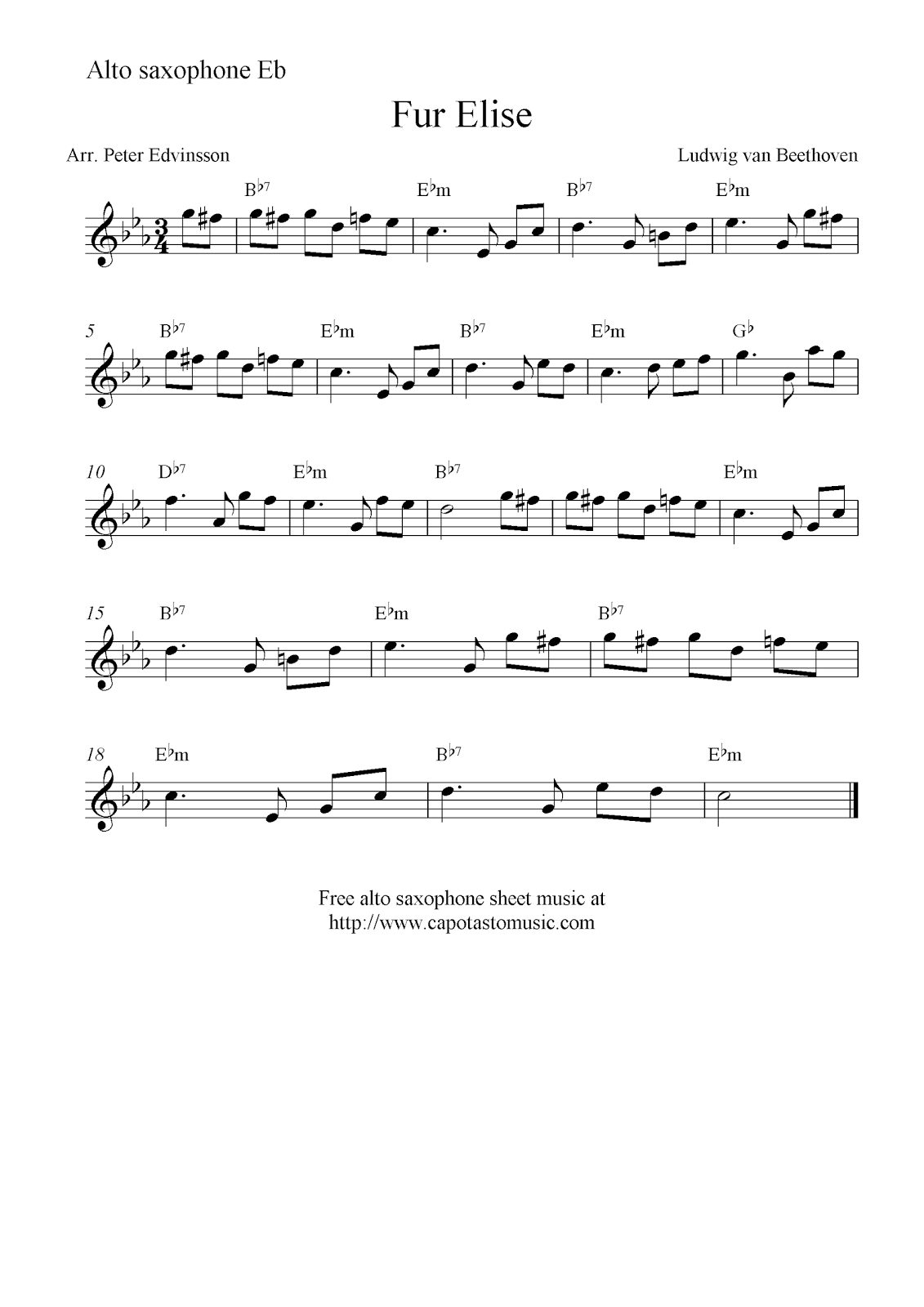 Fur Elise, Free Alto Saxophone Sheet Music Notes - Free Printable Piano Sheet Music Fur Elise