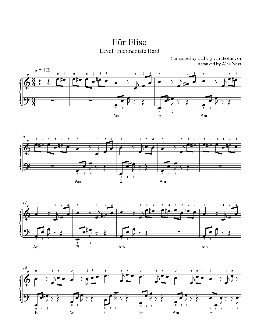 Für Eliseludwig Van Beethoven Piano Sheet Music | Intermediate Level - Free Printable Piano Sheet Music Fur Elise