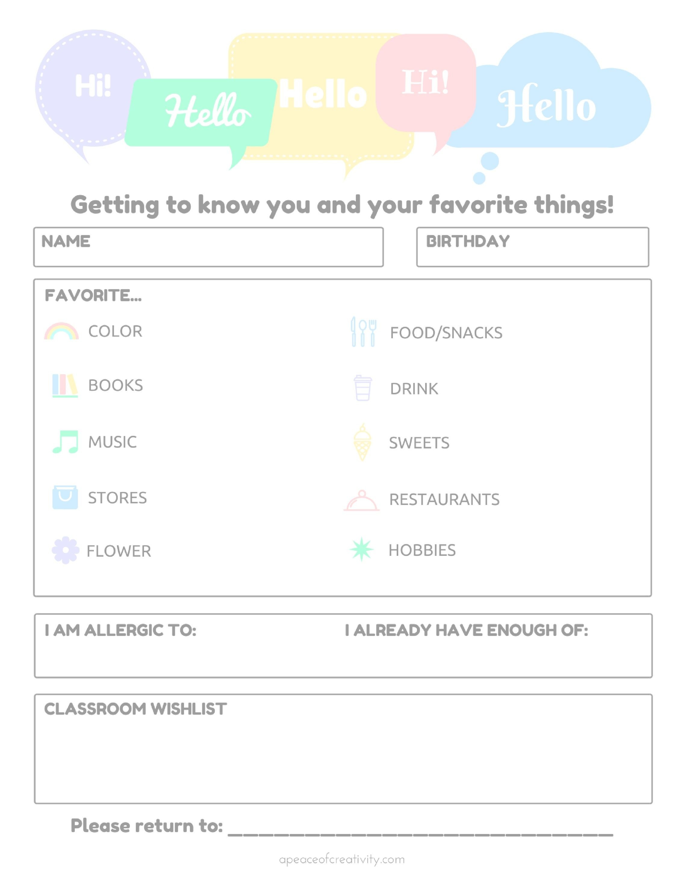 Getting To Know You - Teacher Questionnaire | Printables | Teacher - Make A Printable Survey Free