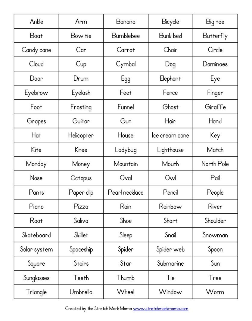 Pictionary Printable Cards