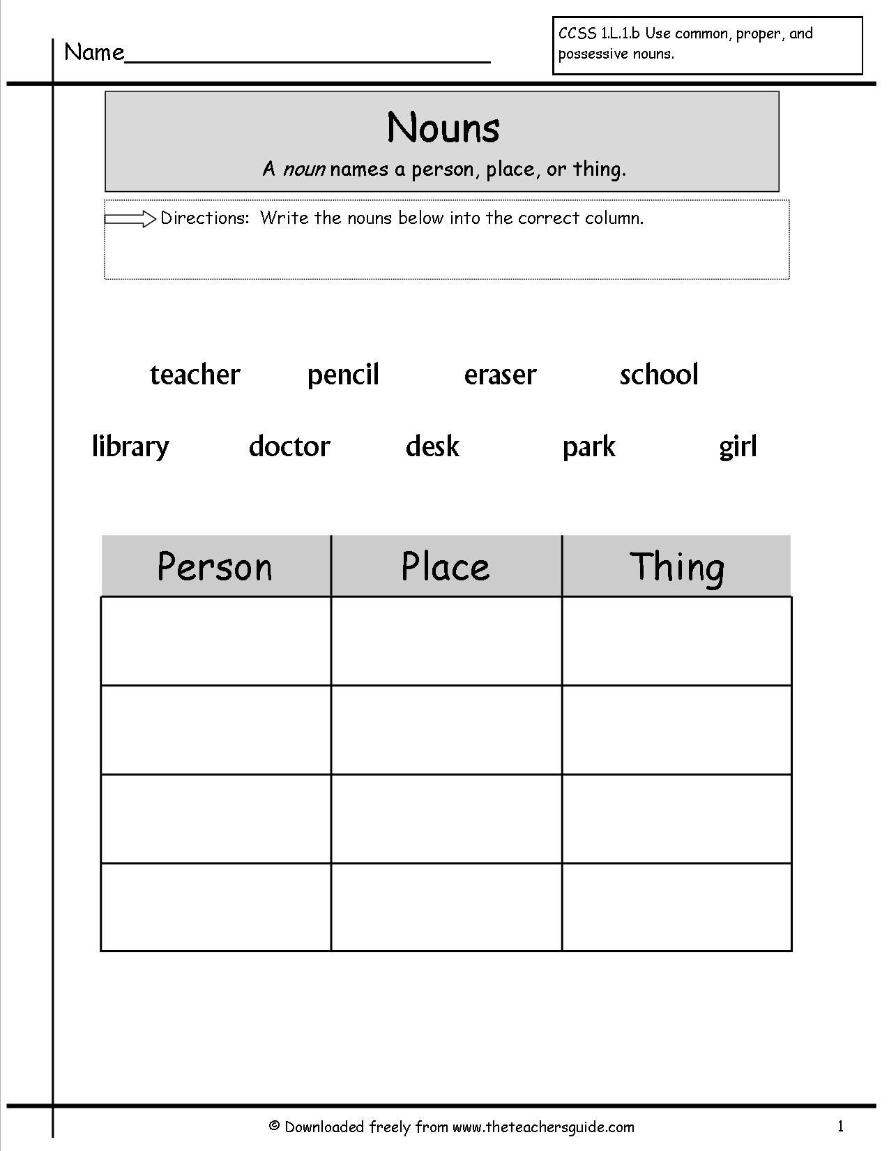 Grammer Printables | Nouns Worksheets Nouns Worksheets Identifying - Free Printable Verb Worksheets