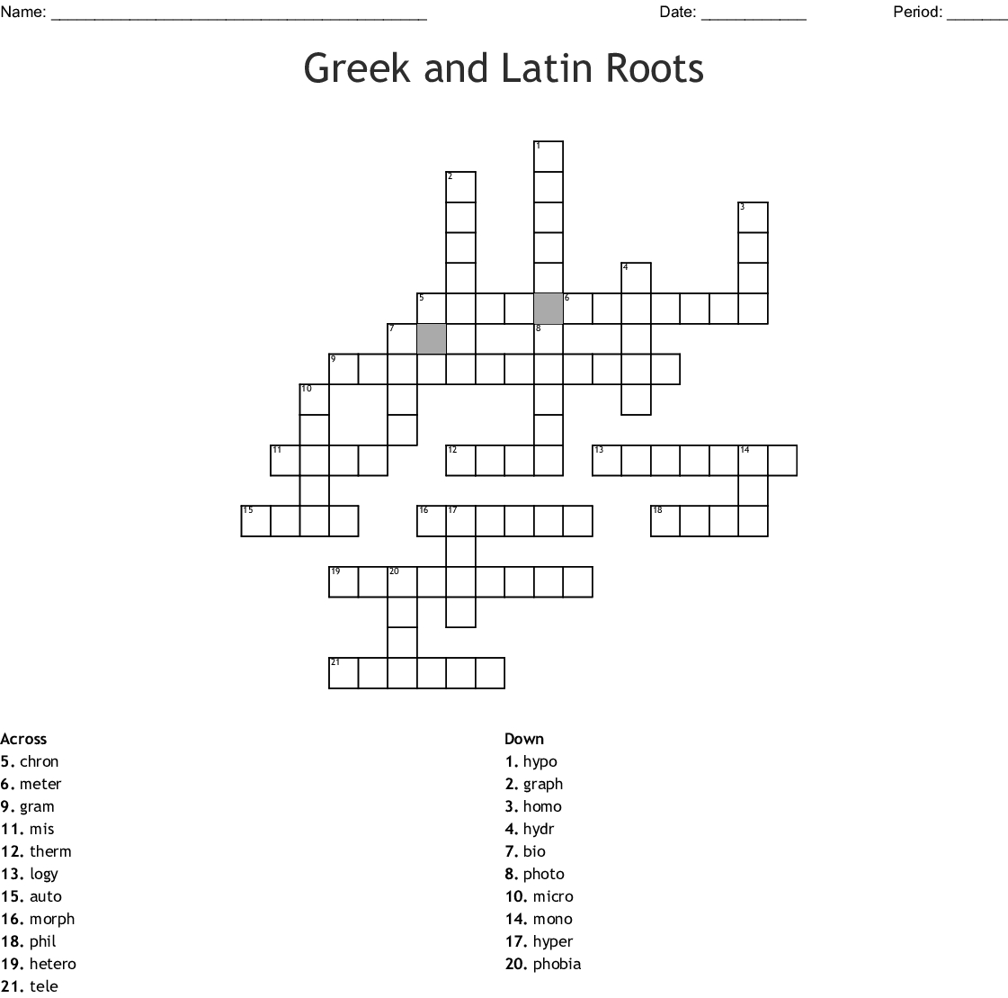 Greek And Latin Roots Crossword - Wordmint - Free Printable Greek And Latin Roots