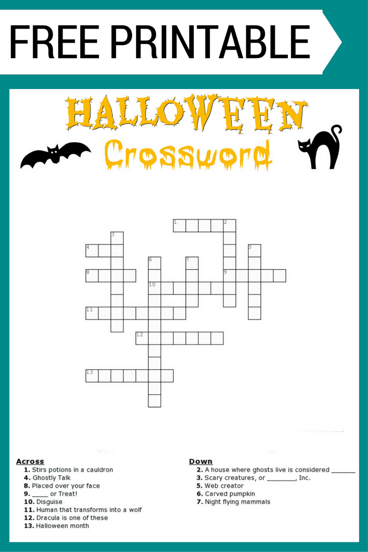 Halloween Crossword Puzzle Free Printable - Free Printable Halloween Word Search Puzzles