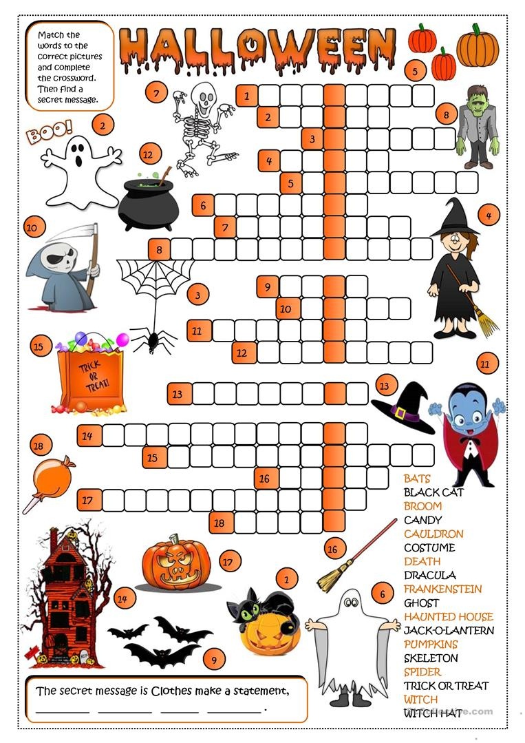 Halloween - Crossword Worksheet - Free Esl Printable Worksheets Made - Free Printable French Halloween Worksheets