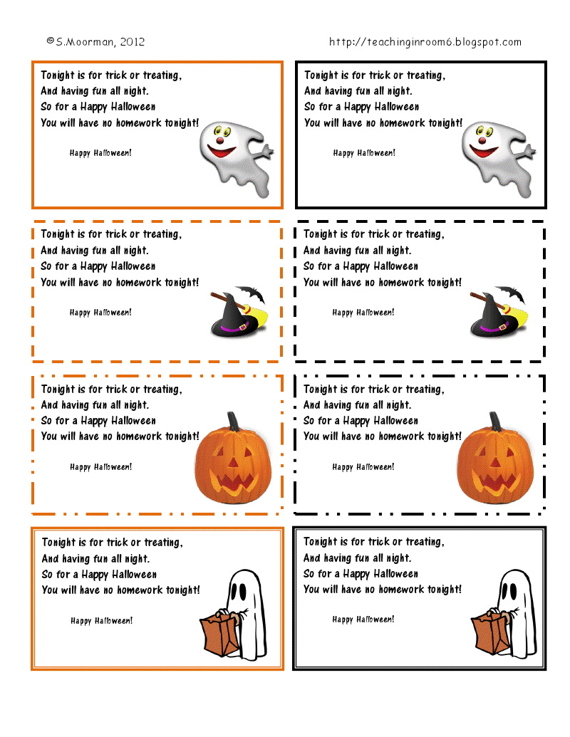 Halloween Hw Passes - Teaching In Room 6 - Free Printable Halloween Homework Pass