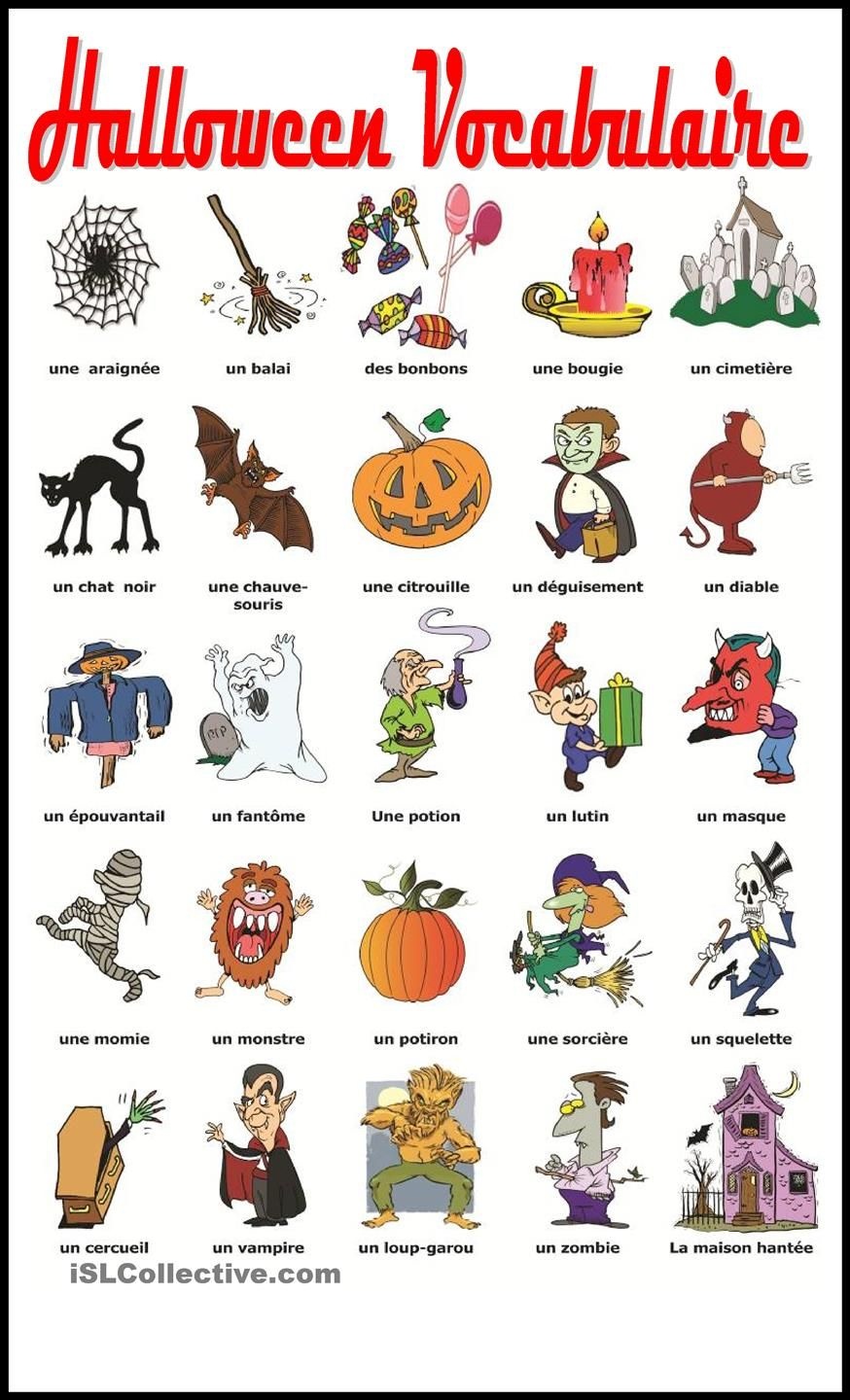 Halloween Vocabulaire | Education | Learn French, Halloween - Free Printable French Halloween Worksheets