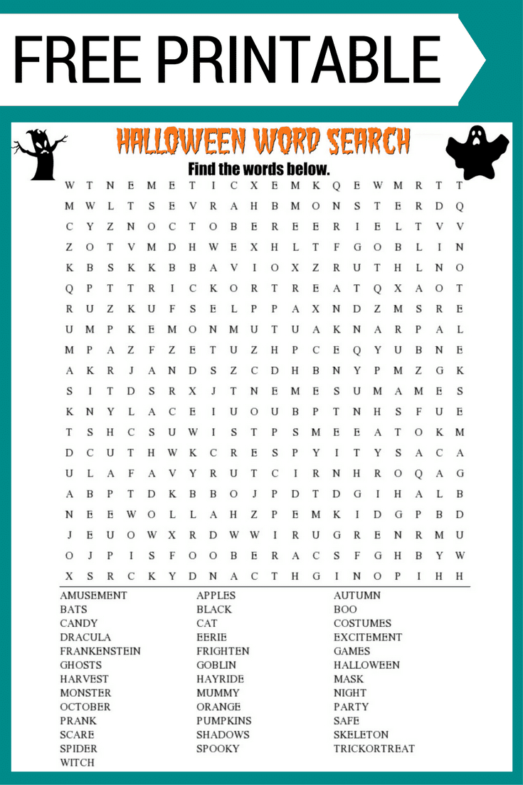 Halloween Word Search Printable Worksheet - Free Printable Word Searches For Adults