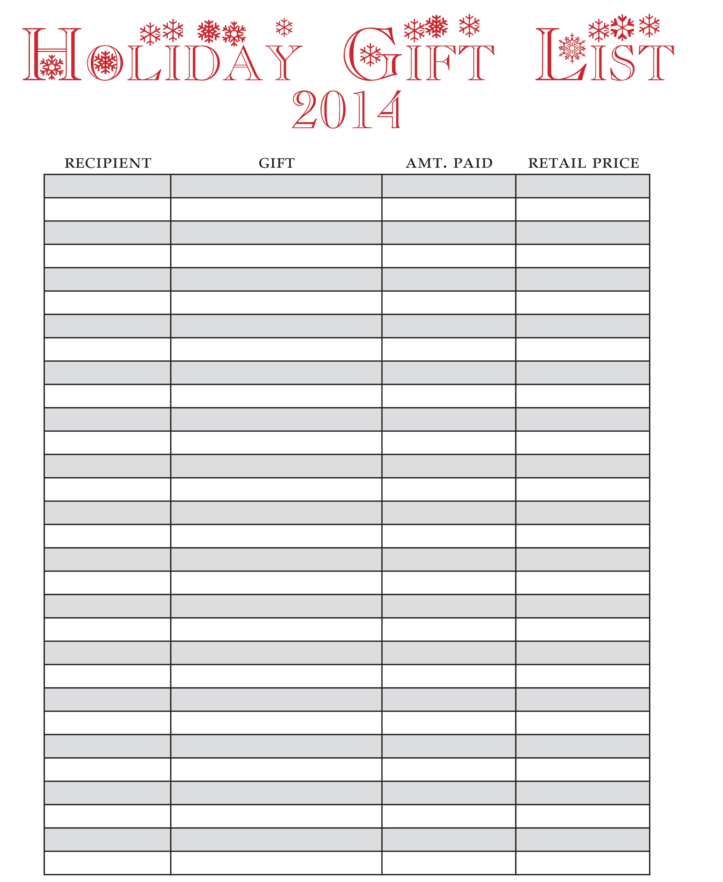 Holiday Gift List- Free Printable! » One Beautiful Home - Free Printable Gift List