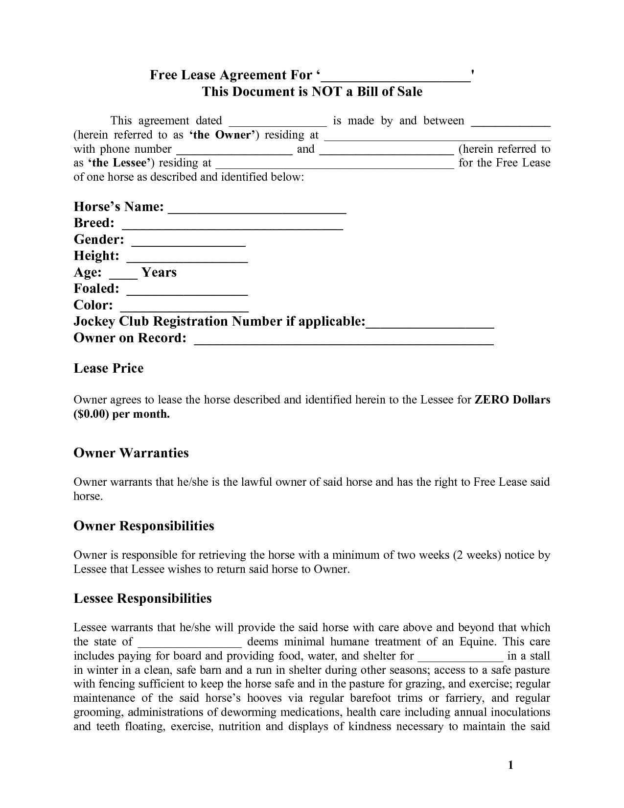 Horse Template Printable | Free Basic Lease Agreement | Country - Free Printable Basic Will