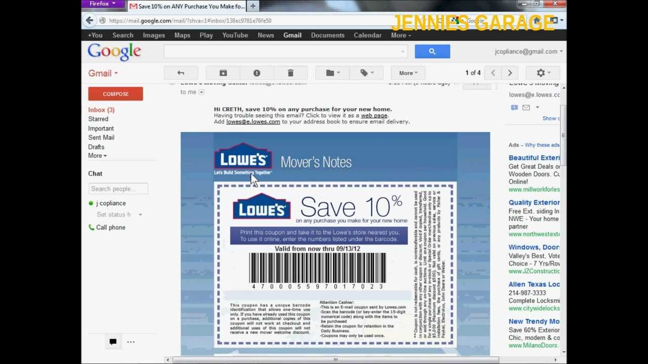 How To Get A Free Lowes 10% Off Coupon - Email Delivery - Youtube - Free Printable Lowes Coupon 2014