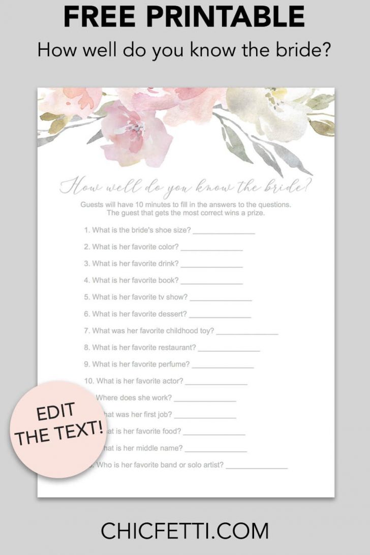 How Well Do You Know The Bride Game Free Printable