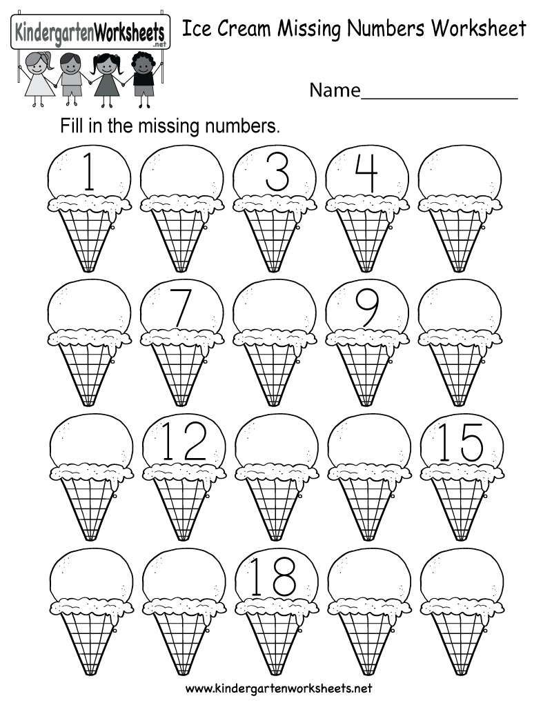 Ice Cream Missing Numbers 1-20 Worksheet For Kindergarten (Free - Free Printable Counting Worksheets 1 20