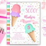 Ice Cream Party Invitation Editable Ice Cream Birthday | Etsy   Ice Cream Party Invitations Printable Free