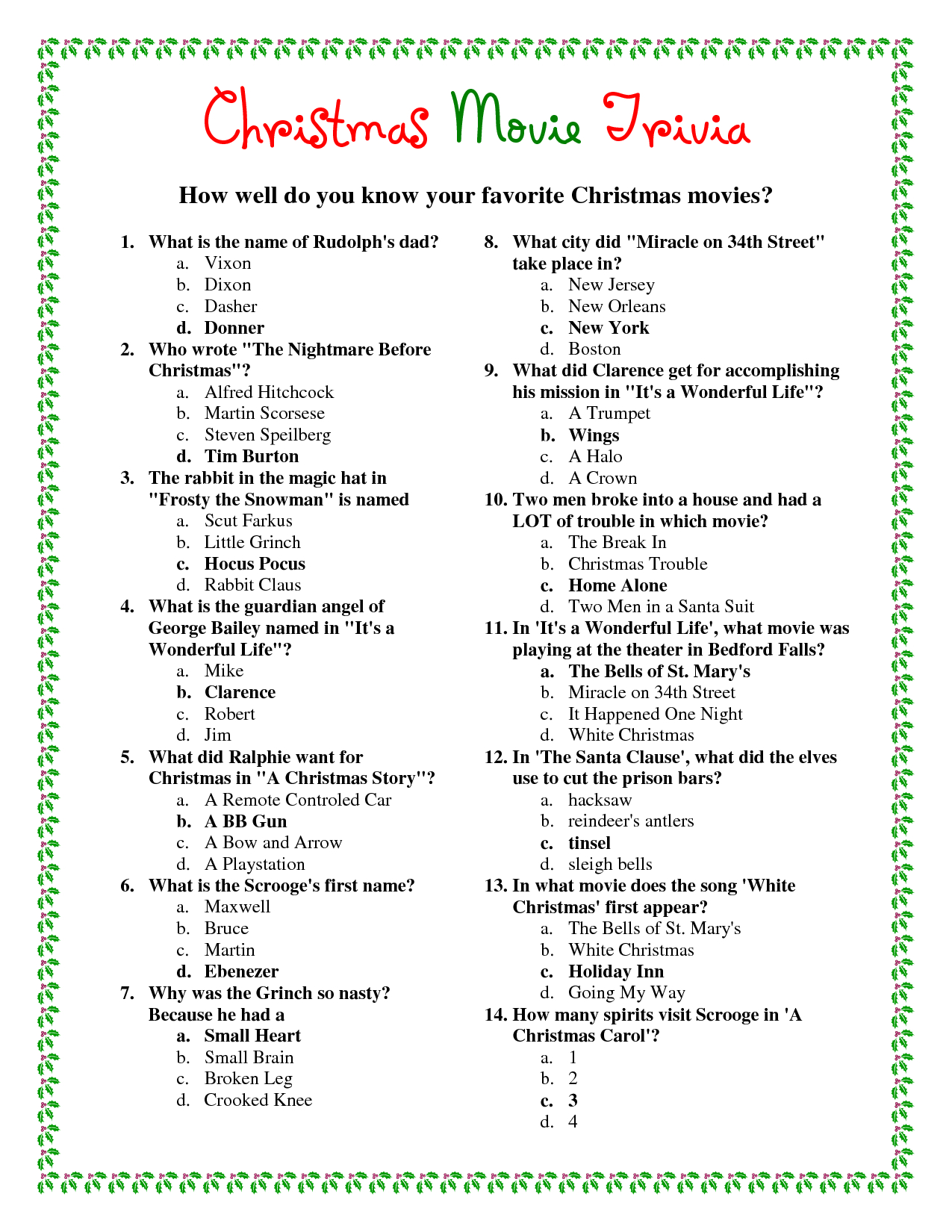 Ideas Collection Easy Christmas Trivia Questions And Answers - Free Christmas Picture Quiz Questions And Answers Printable