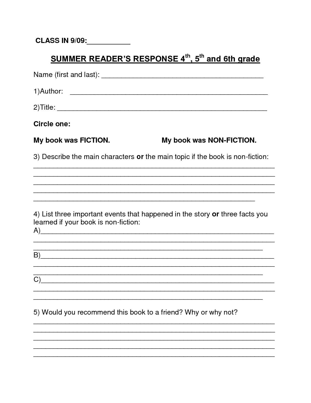 Image Result For Book Report Summer Reading Form 6Th Grade | Middle - Free Printable Book Report Forms For Second Grade