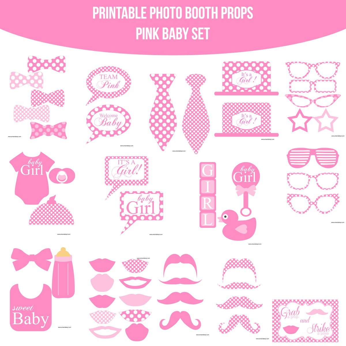 Instant Download Baby Pink Dots Printable Photo Booth Prop Set - Free Printable Baby Shower Photo Booth Props