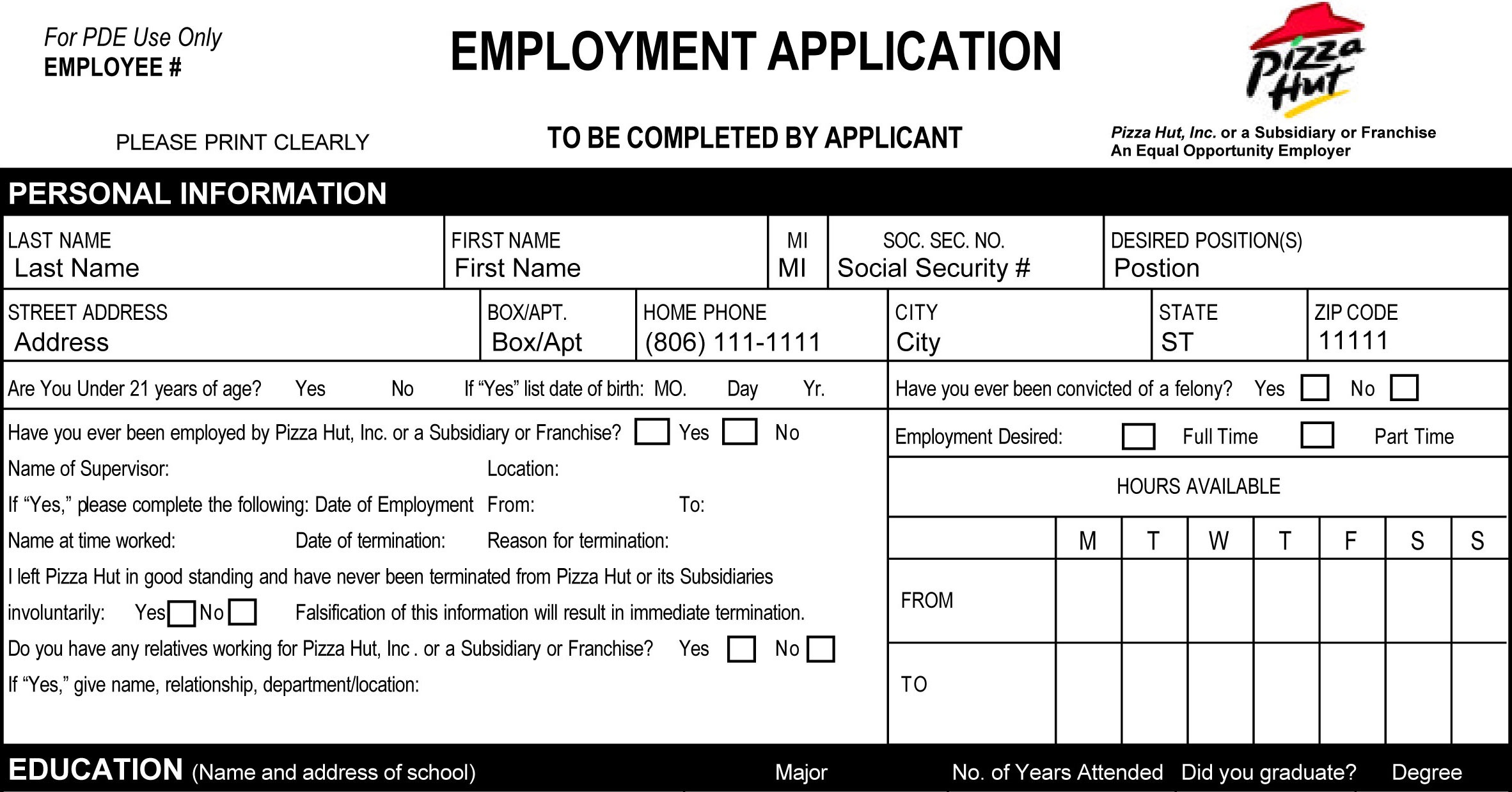 Job Application To Print Out For Taco Bell :: Dragonsfootball17 - Free Printable Taco Bell Application