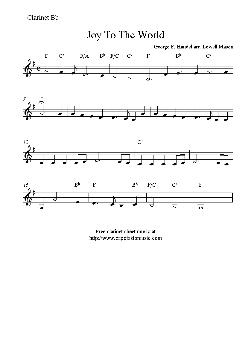 Joy To The World, Free Christmas Clarinet Sheet Music Notes - Free Printable Christmas Sheet Music For Clarinet