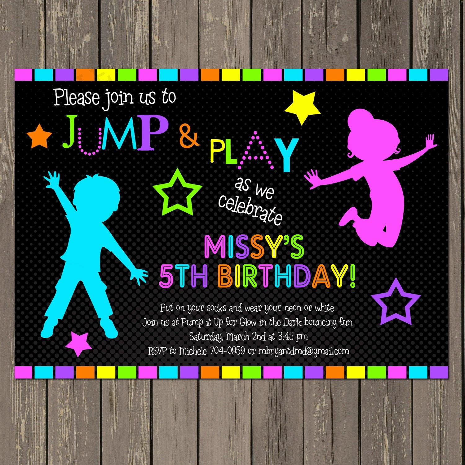 Jump Invitation Neon Bounce House Invitation Trampoline | Etsy - Free Printable Glow In The Dark Birthday Party Invitations