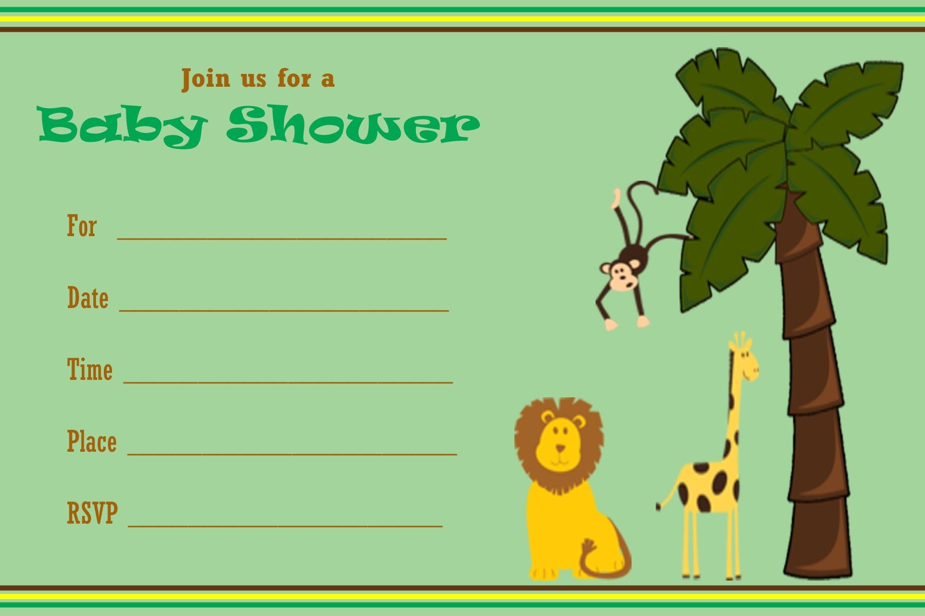 Jungle Theme Baby Shower Party Ideas - Free Printable Jungle Safari Baby Shower Invitations