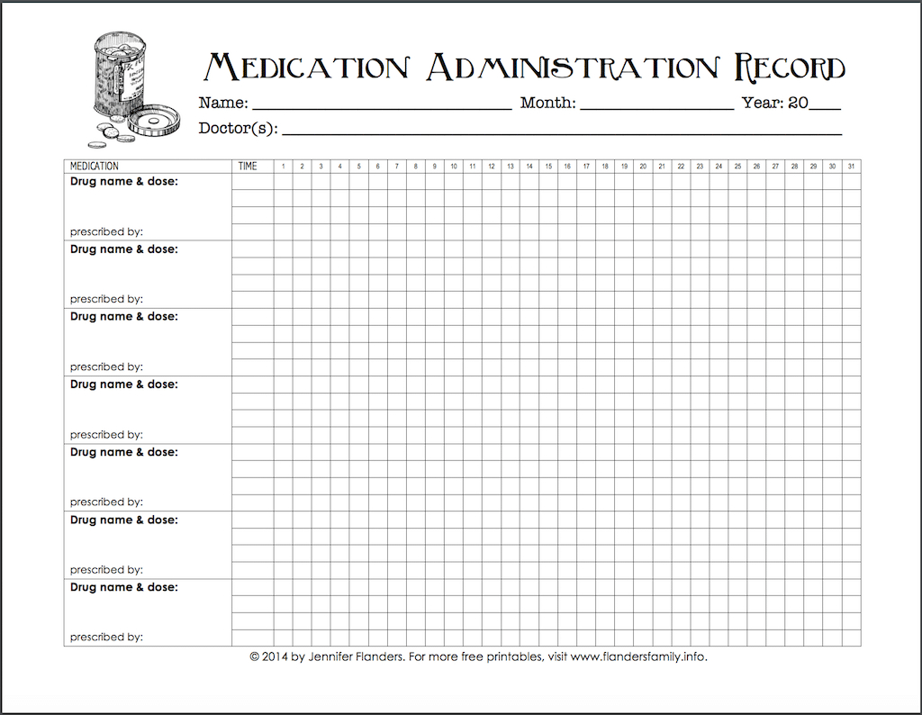 Medication Administration Record Form Organization Medication Free Printable Daily